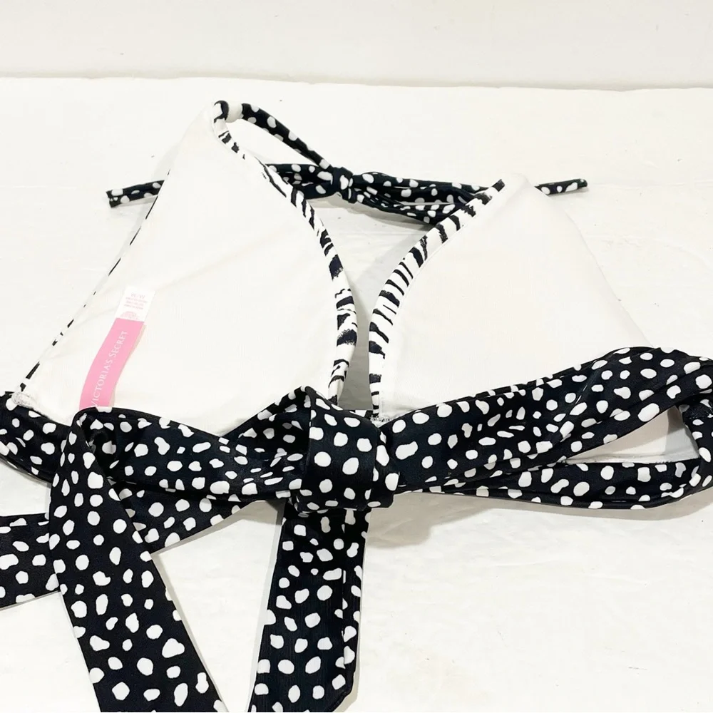 Victorias Secret Swimsuit Bikini Top‎ Black White Animal Print Halter Padded